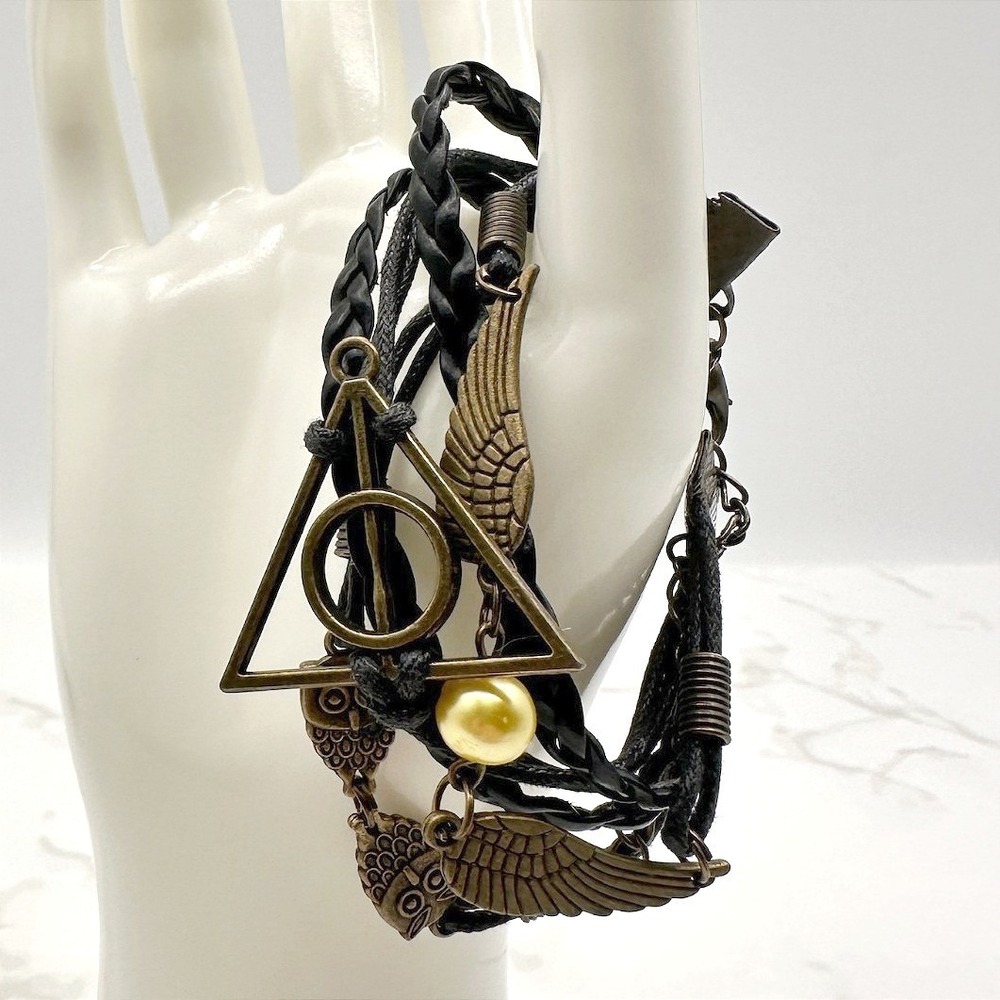 Vintage Handcrafted Owls Wings‎ Harry Potter Golden Bead Deathly Hallows Charm